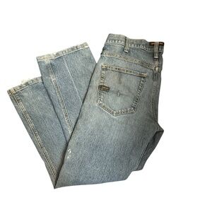 ARIAT REBAR M4 Relaxed Boot Blue Denim Jeans SZ 32X30 Workwear Outdoors Frayed